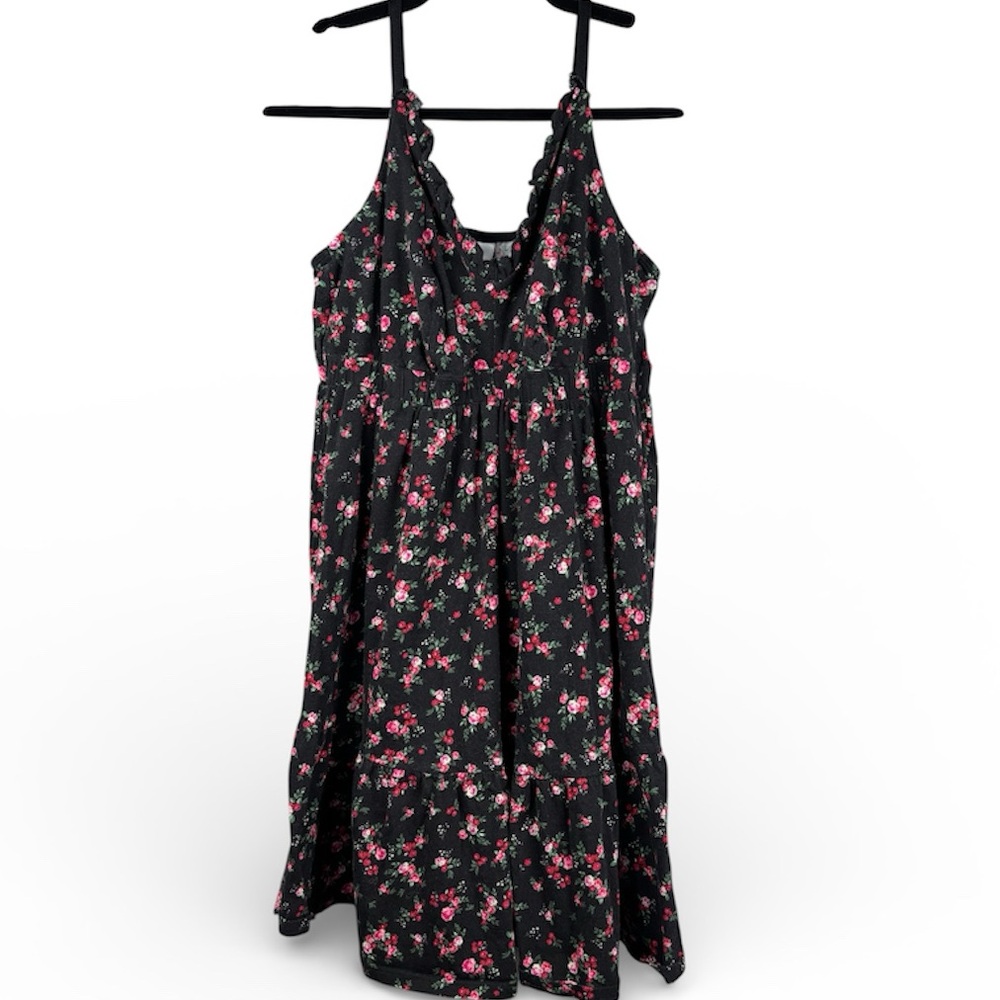 Cacique Women’s Floral Black and Pink Size 14/16 Comfy Cotton Nightgown